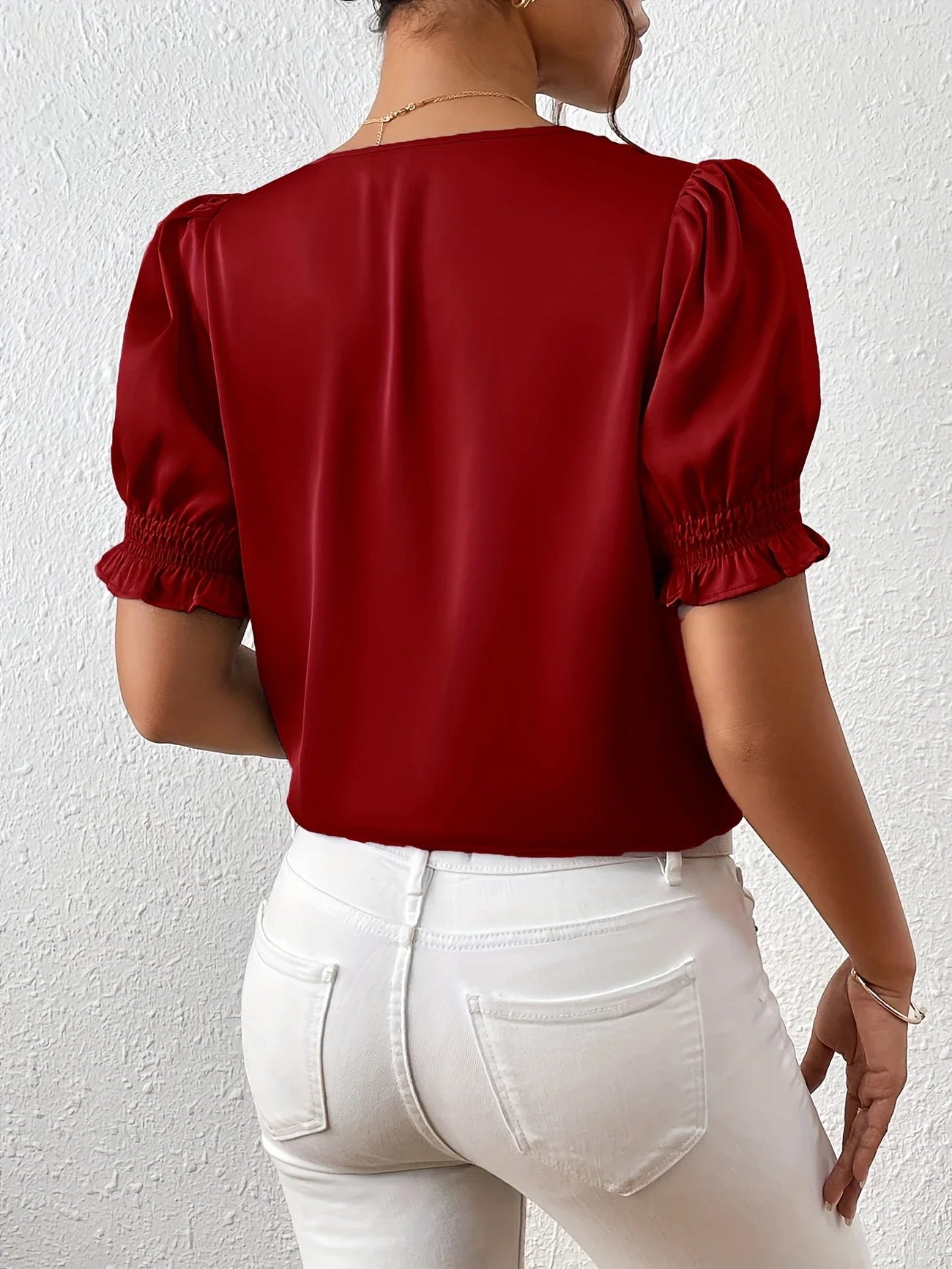 Abella | Puff Sleeve V-Neck Button Blouse