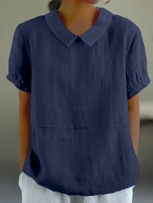 Henny | Short Sleeve Collared Cotton Feel Blouse