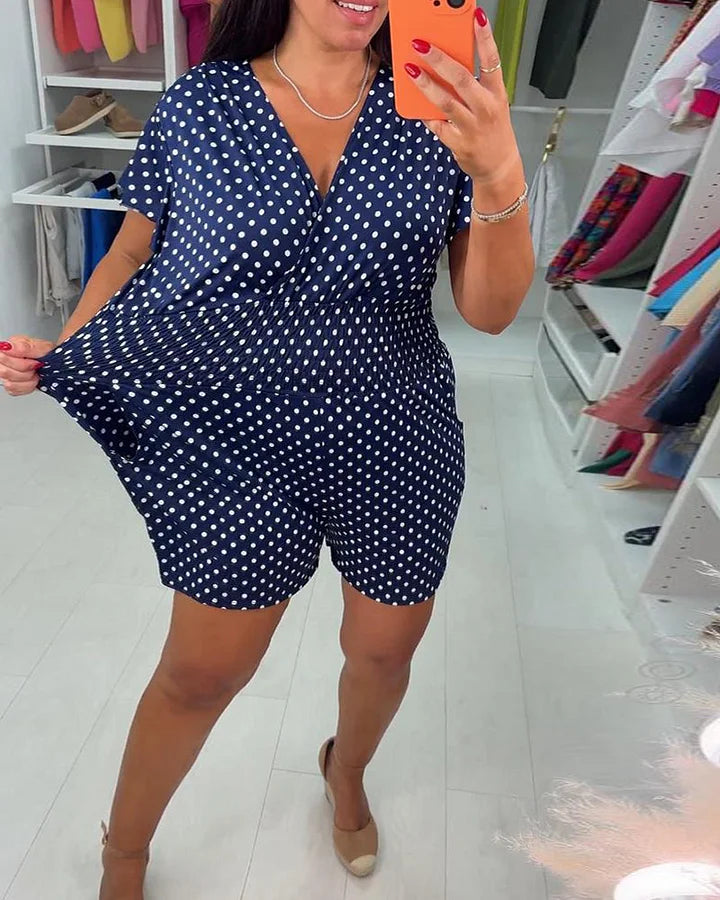 Peyton | Polka Dot Short Sleeve V Neck Jumpsuit