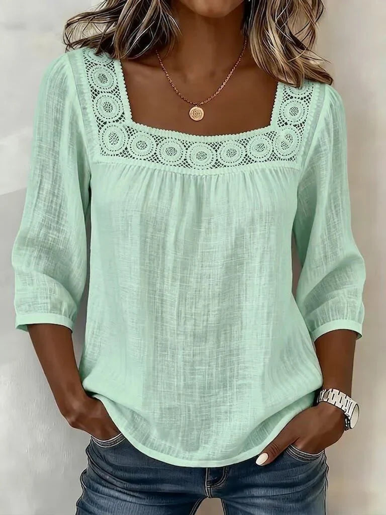Nozomi | Square Neck Lace Trim Blouse