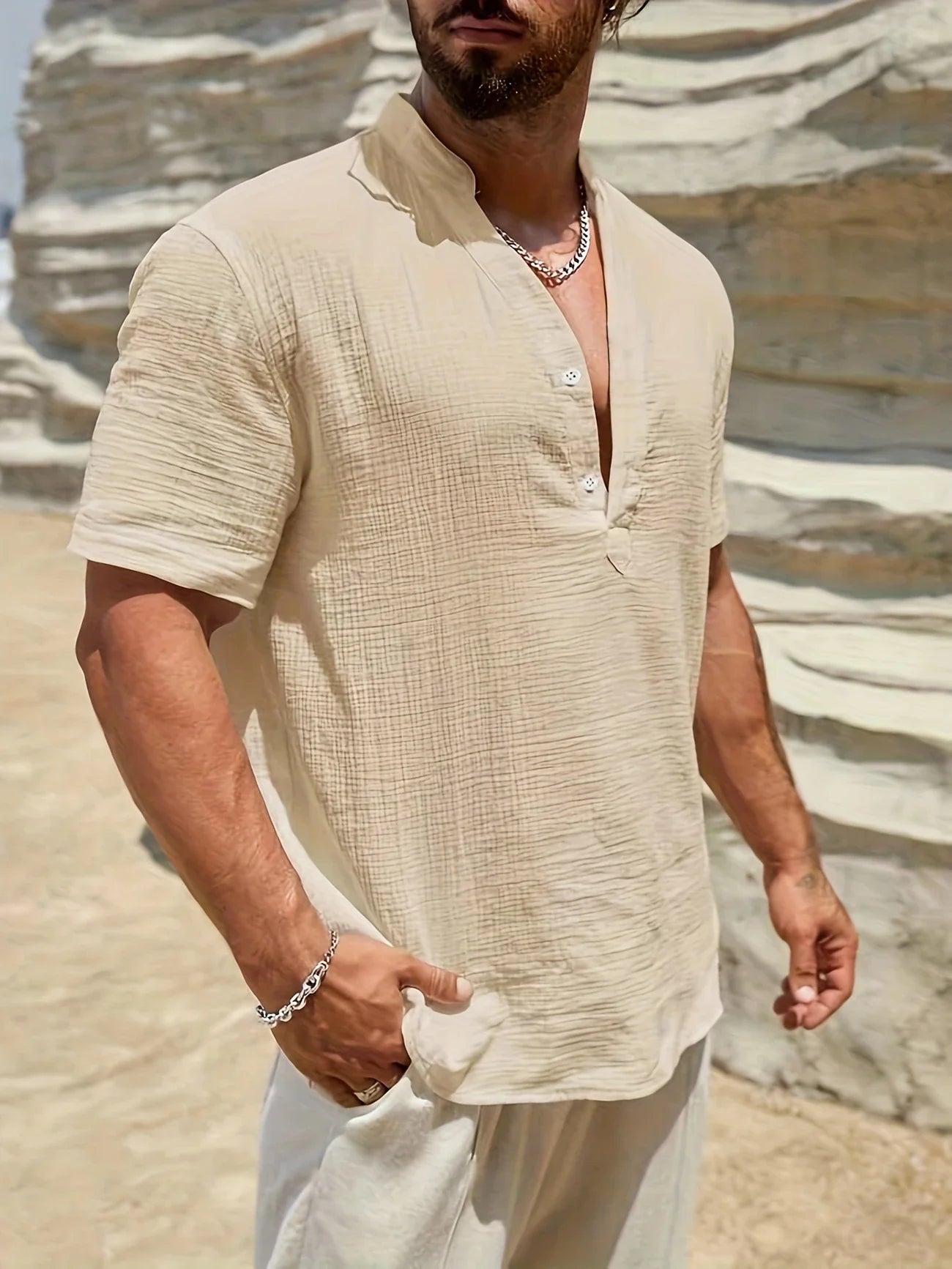 Sancho | Short Sleeve Stand Collar Shirt