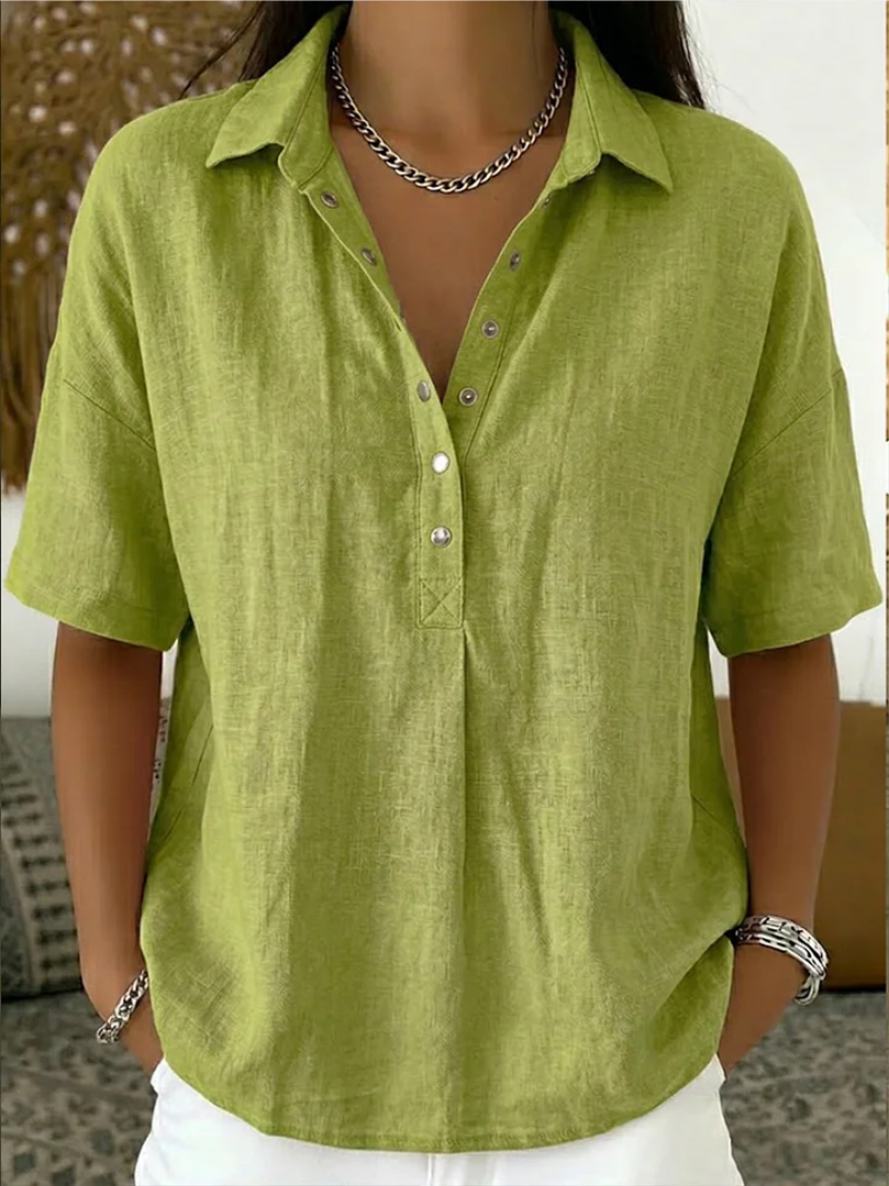 Anzhela | Blouse with Short Sleeves and Button Placket