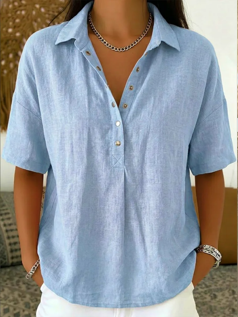 Anzhela | Blouse with Short Sleeves and Button Placket