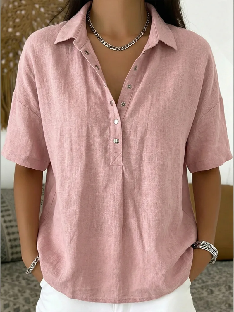 Anzhela | Blouse with Short Sleeves and Button Placket