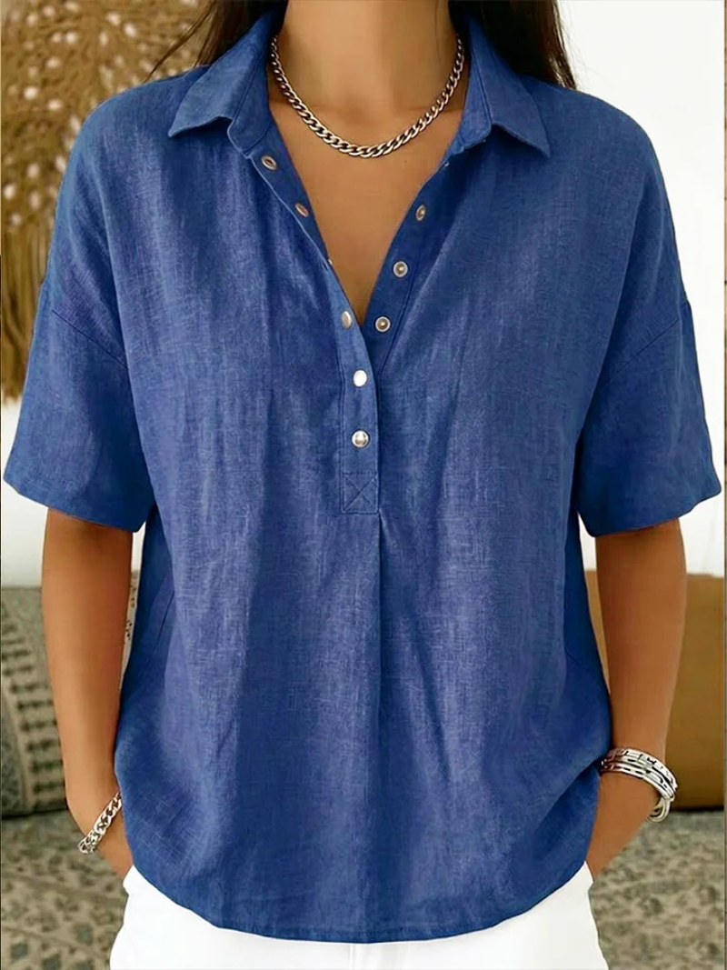 Anzhela | Blouse with Short Sleeves and Button Placket