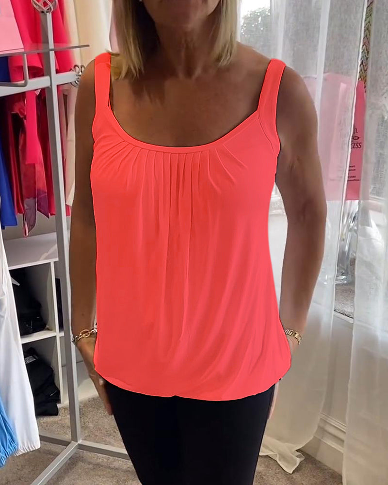 Hanner | Pleated Sleeveless Scoop Neck Top