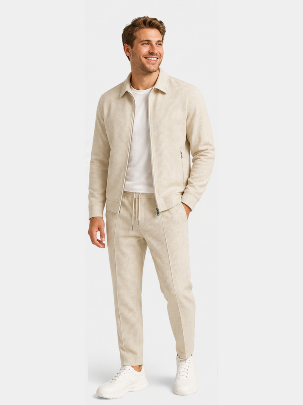 Tobiana | Jacket Trouser Set Textured Zip Front