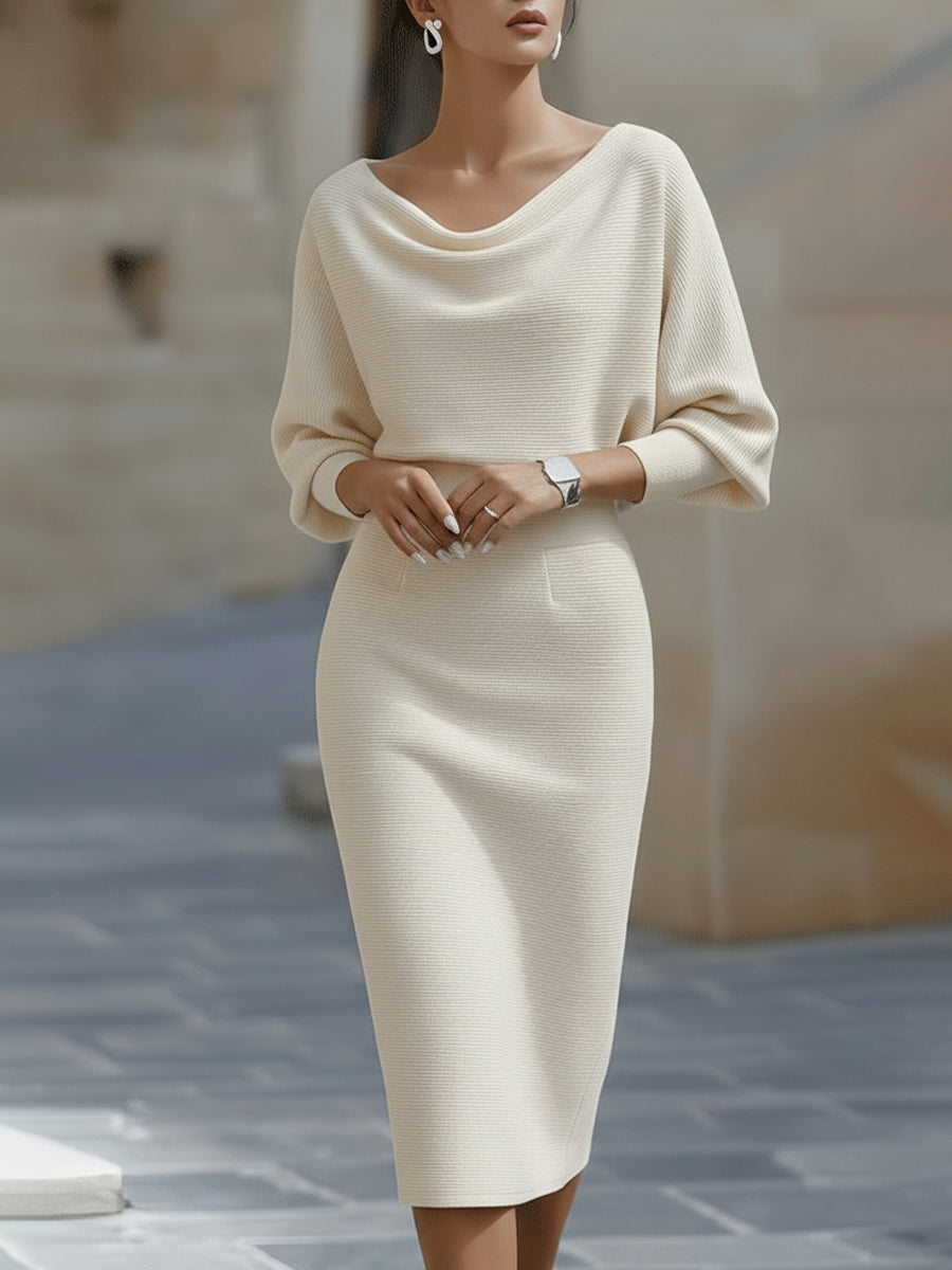 Amyy | Midi Dress Batwing Sleeve Knitted Texture