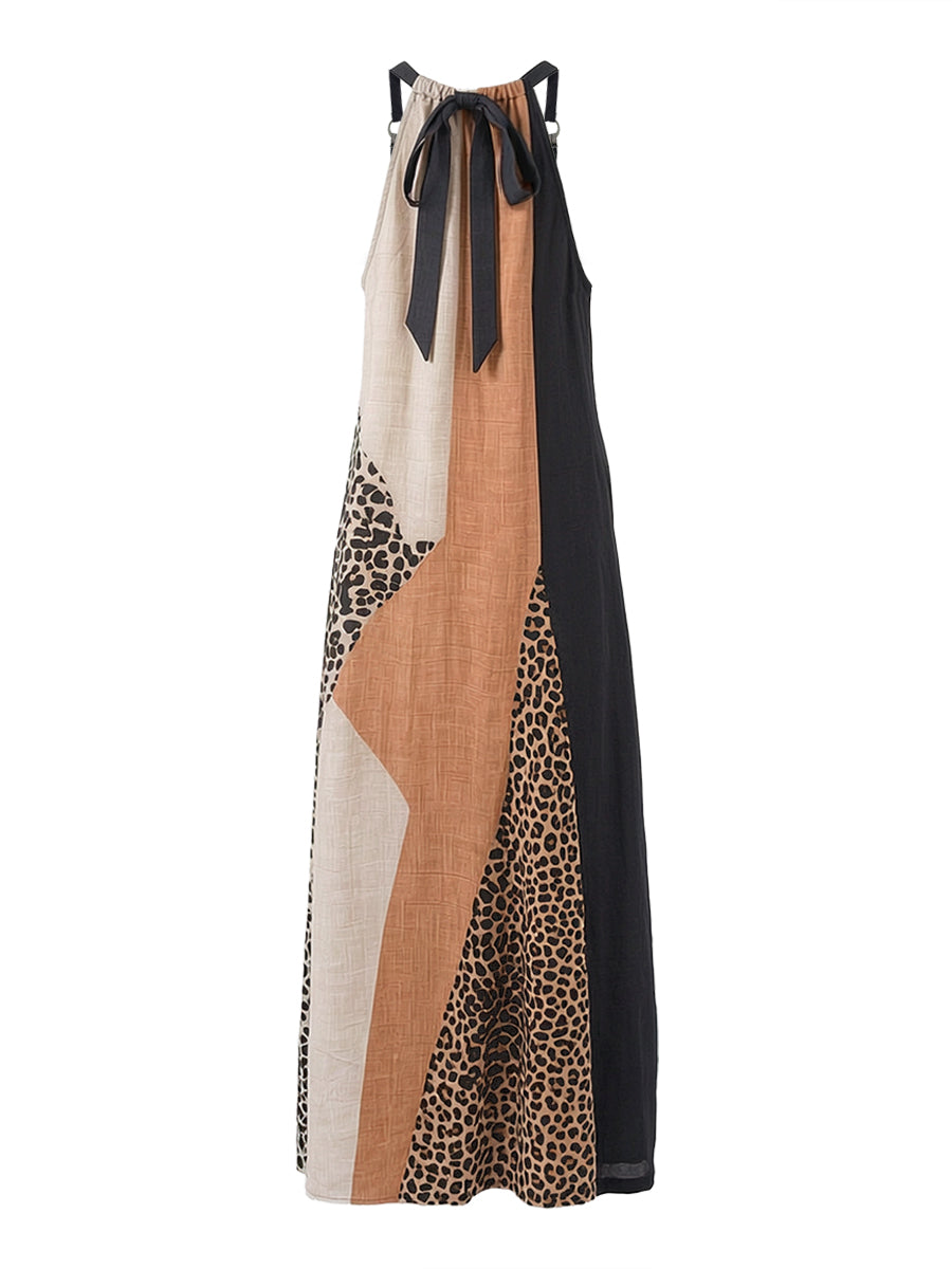 Ida | Halter Maxi Dress with Leopard Print Panels