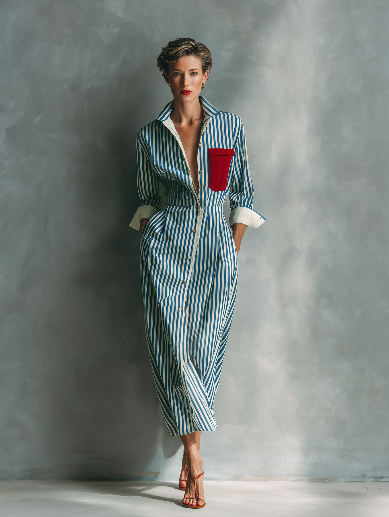 Makeda | Striped Long Sleeve Shirt Midi Dress