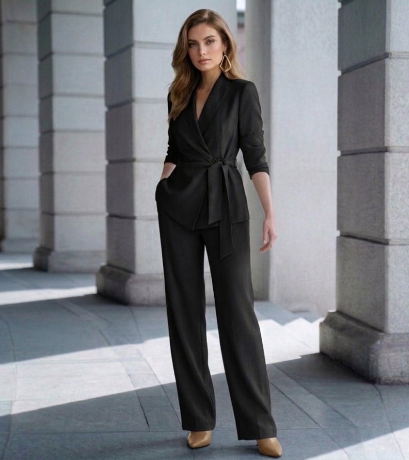 Asya | Wrap Blazer and Wide Leg Trouser Set
