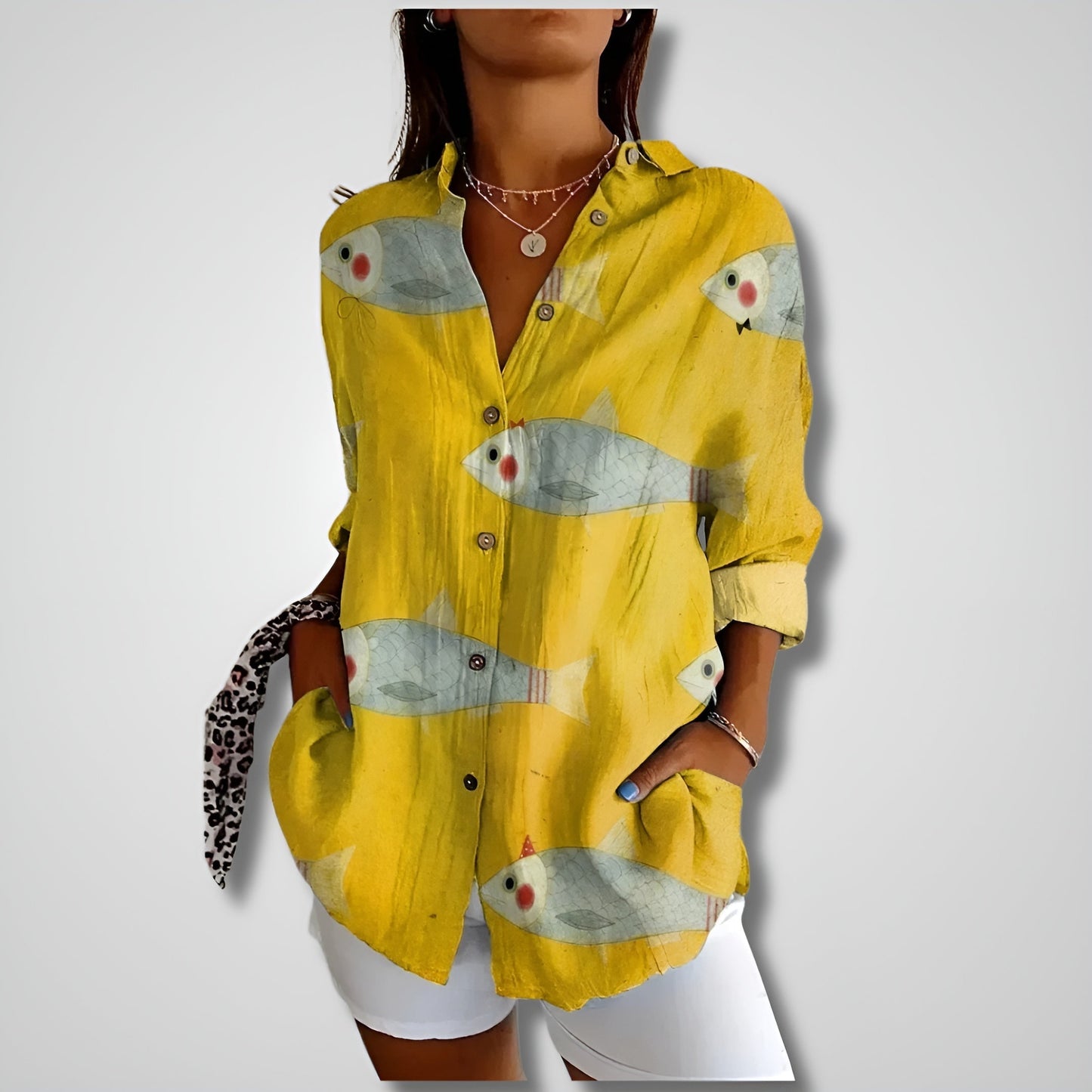 Shalom | Printed Long Sleeve Button Front Blouse