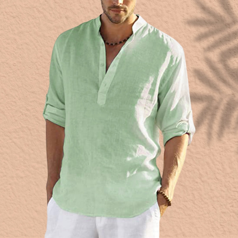 Abdeslam | Linen Henley Long Sleeve Shirt