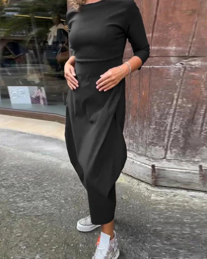 Magdana | Midi Dress Three Quarter Sleeve Plain