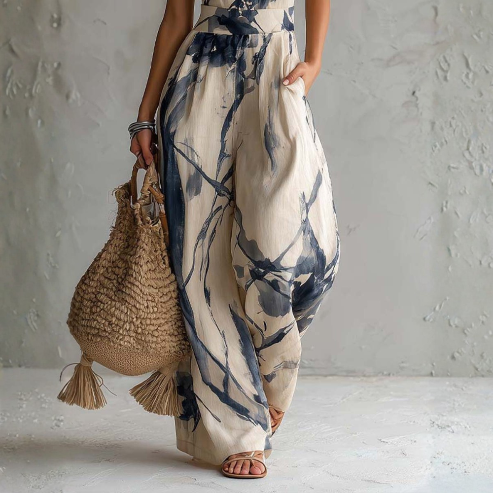 Symia | Halterneck Printed Wide Leg Jumpsuit
