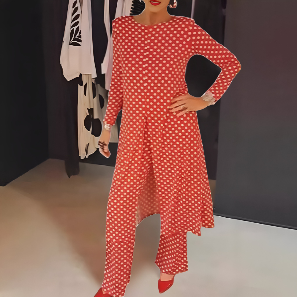 Maryse | Polka Dot Longline Top and Trouser Set