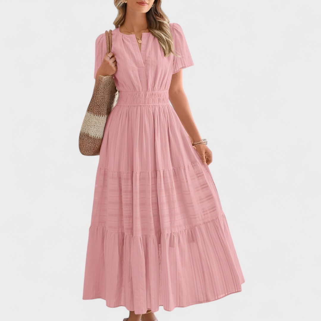 Maura | Black Short Sleeve Shirred Waist Maxi Dress