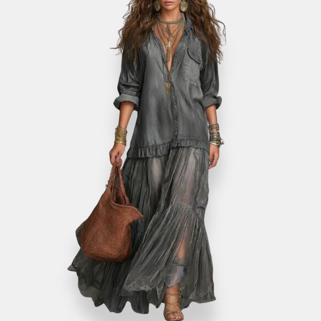 Zaynab | Maxi Dress With Ruffle Sheer Panels