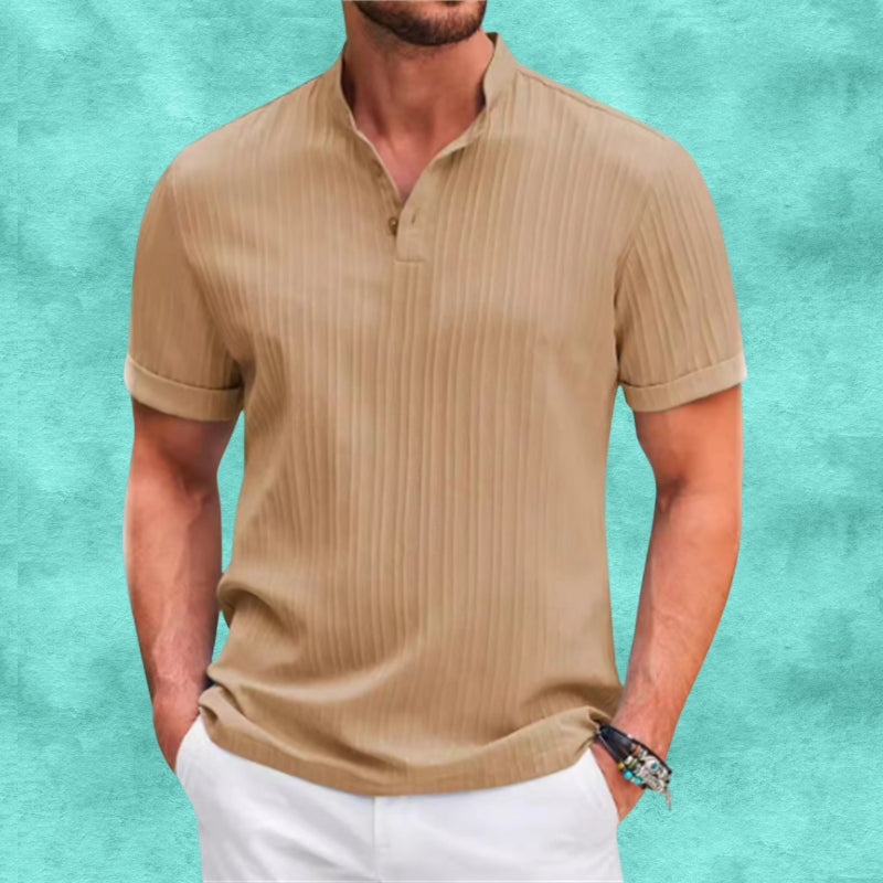 Tomasz | Short Sleeve Ribbed Grandad Collar Shirt