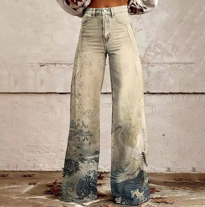 Mailin | Wide Leg Floral Denim Jeans