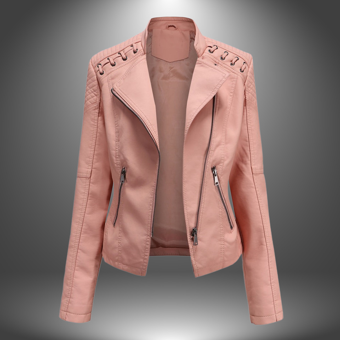Lilia | Leather Style Biker Jacket With Zips