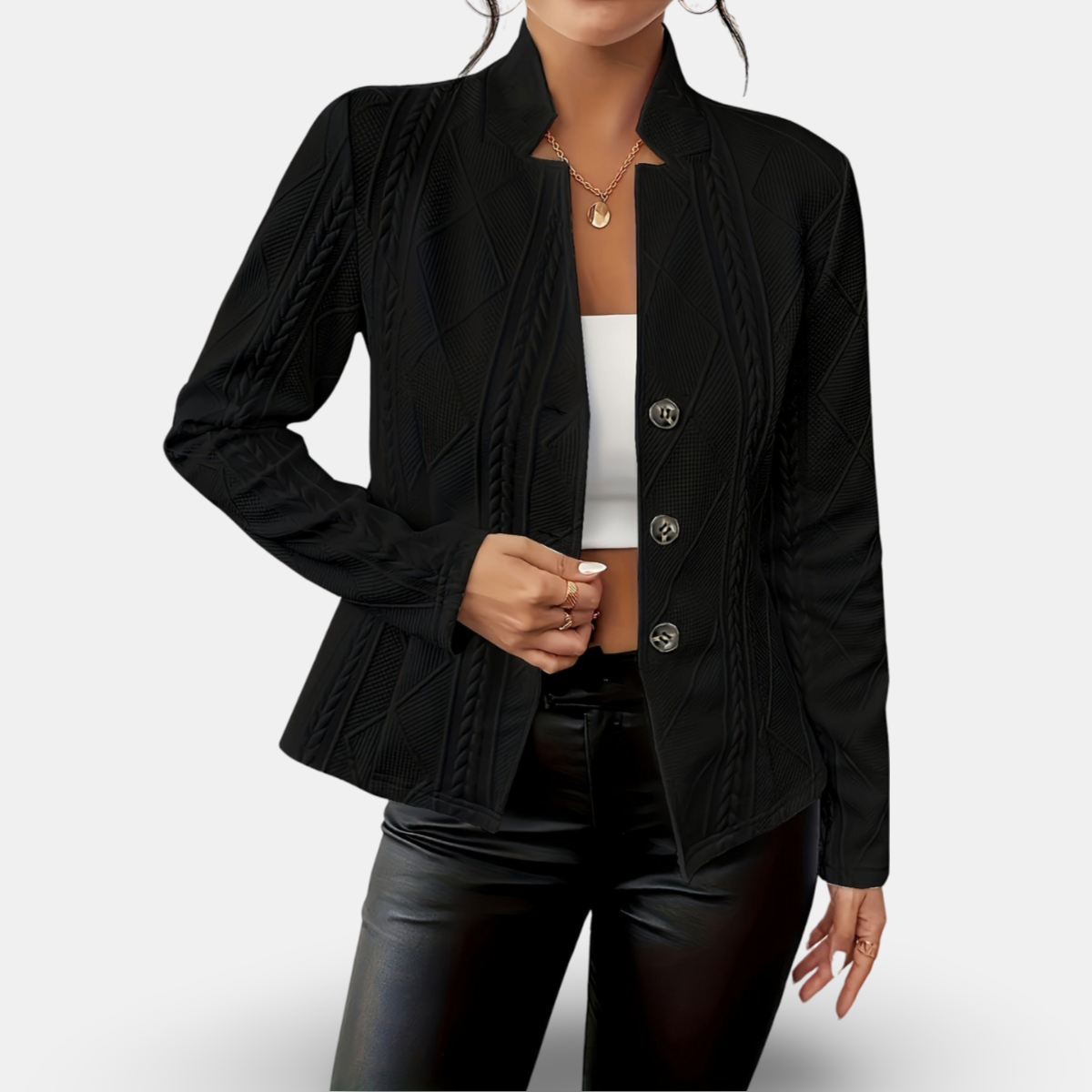 Lynn | Blazer Long Sleeve Textured Button Front