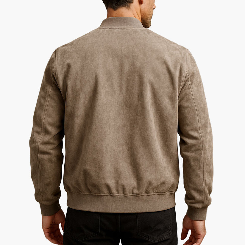 Guenter | Suede-Style Zip-Front Stand Collar Jacket