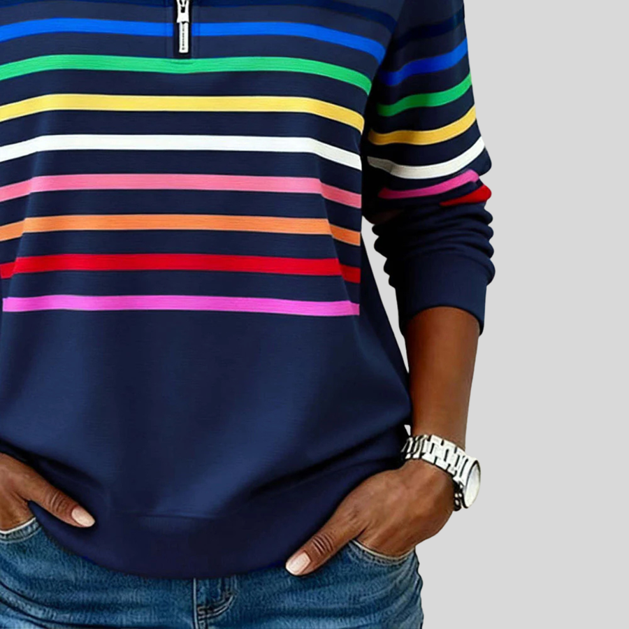 Evelyn | Casual Sweatshirt Long Sleeve Half Zip Striped