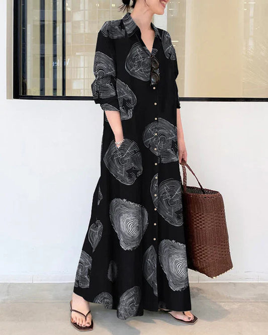 Poleska  | Printed Button Front Maxi Shirt Dress