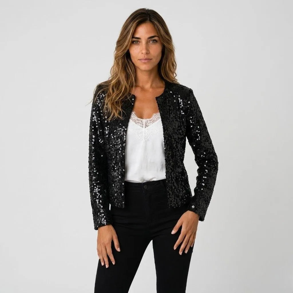 Amelia | Sequin Jacket with Open Front and Long Sleeves