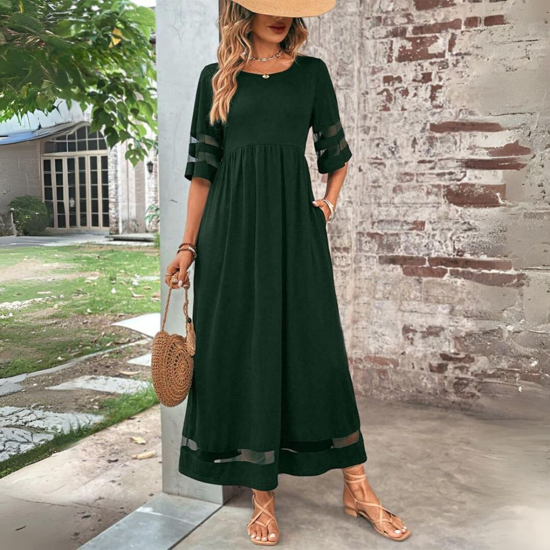Silvy | Maxi Dress with Mesh Trim Sleeves
