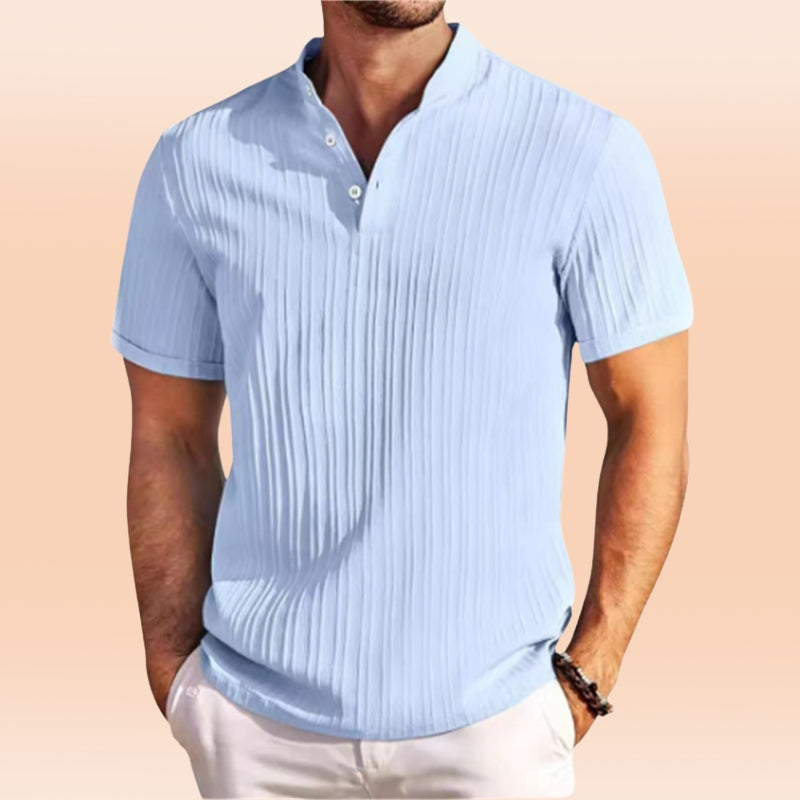 Estevez | Short Sleeve Ribbed Henley T-Shirt