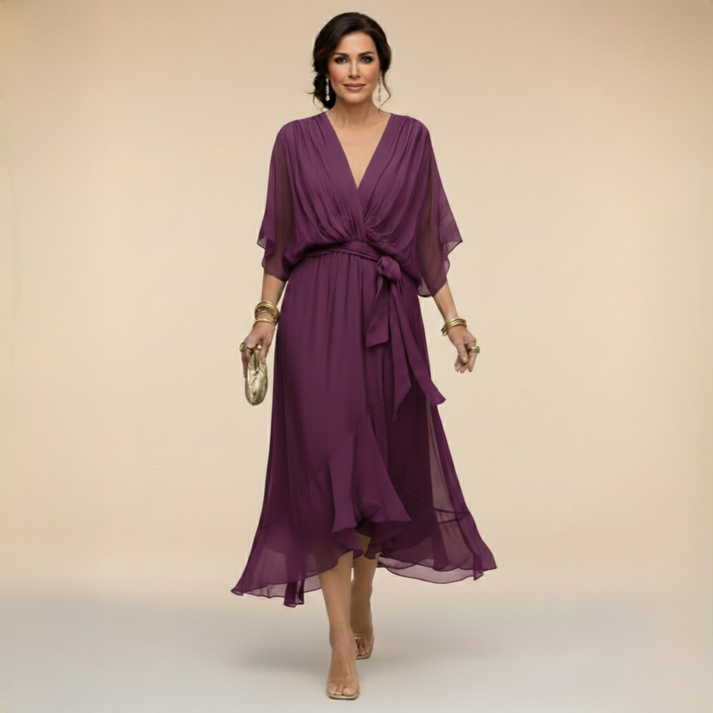 Harshani | Chiffon Wrap Midi Dress V Neck