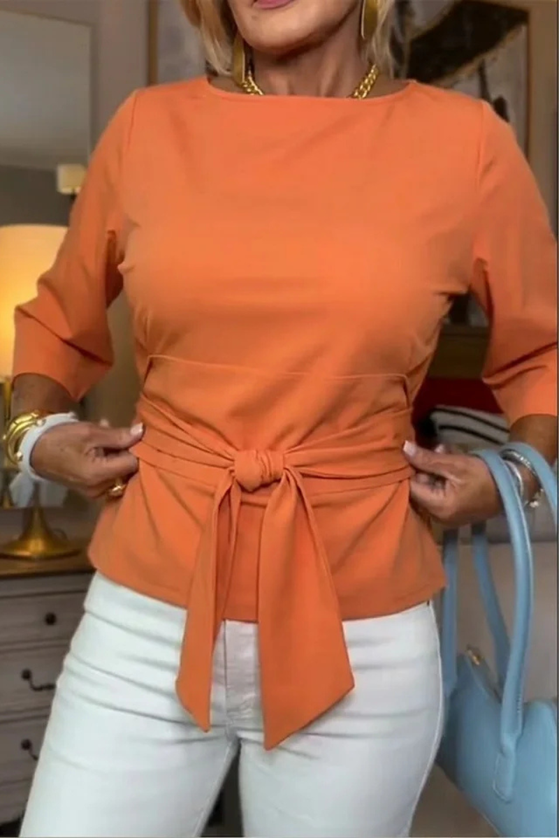 Shaniera | Tie Waist Three Quarter Sleeve Top
