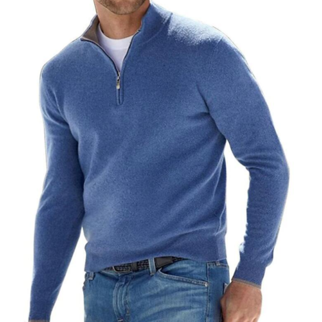 Robbert | Pullover Jumper with Quarter Zip and Stand Collar