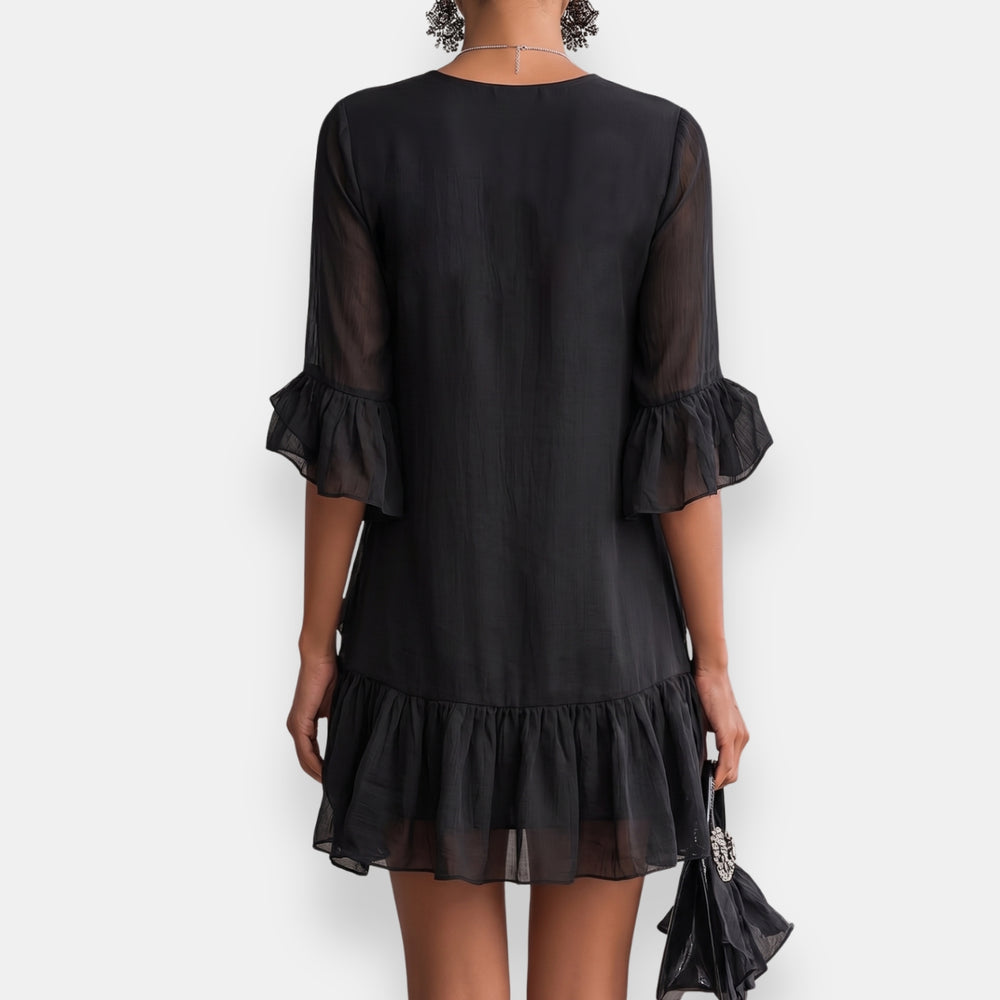 Lussina | Mini Dress with Ruffles and Sheer Sleeves