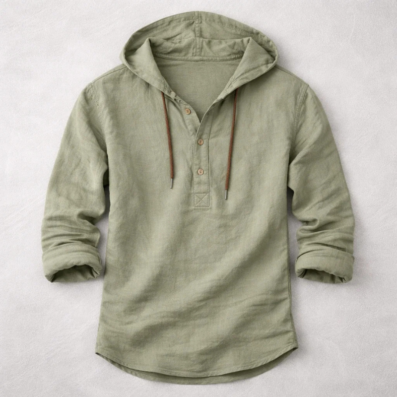 Refael | Hooded Long Sleeve Button Neck Shirt