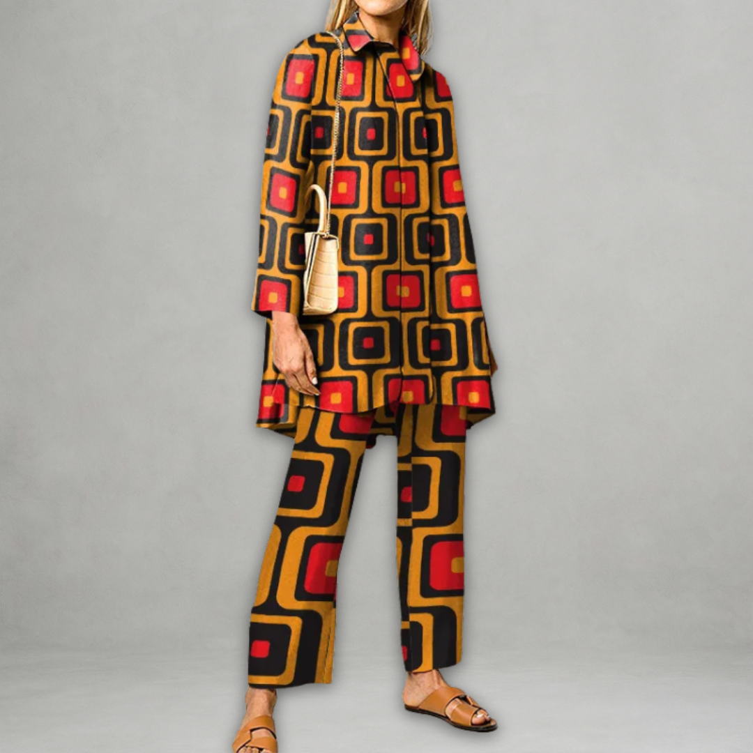 Claudette | Two Piece Set Green Geometric Print