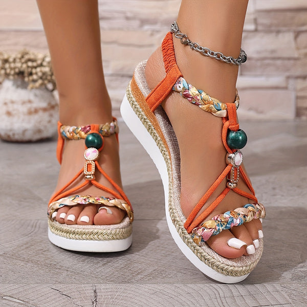 Tasia | Platform Sandals Braided Strap T Bar