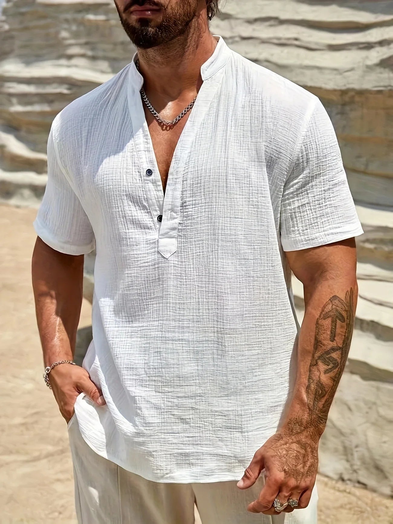 Sancho | Short Sleeve Stand Collar Shirt