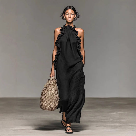 Vasara | Ruffle High-Neck Sleeveless Maxi Dress