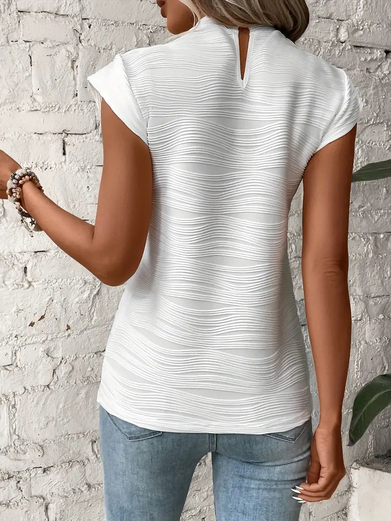 Carolyn - Textured Mock Neck Cap Sleeve Top