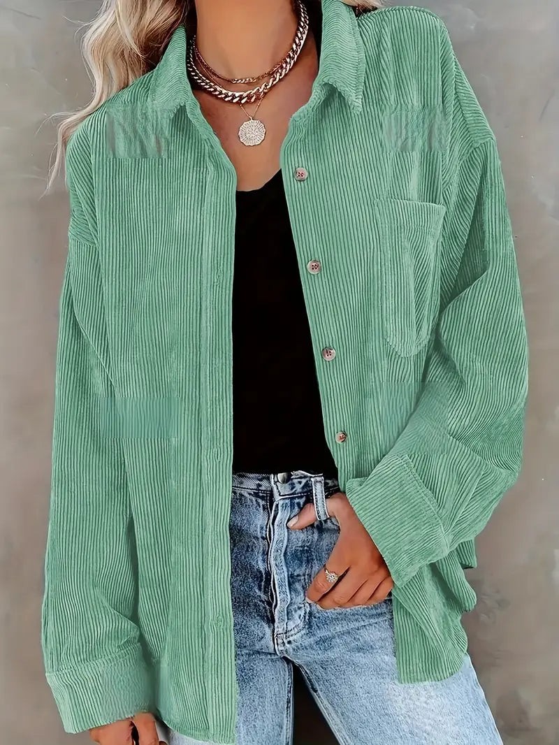 Irmela | Long Sleeve Button Front Corduroy Shirt