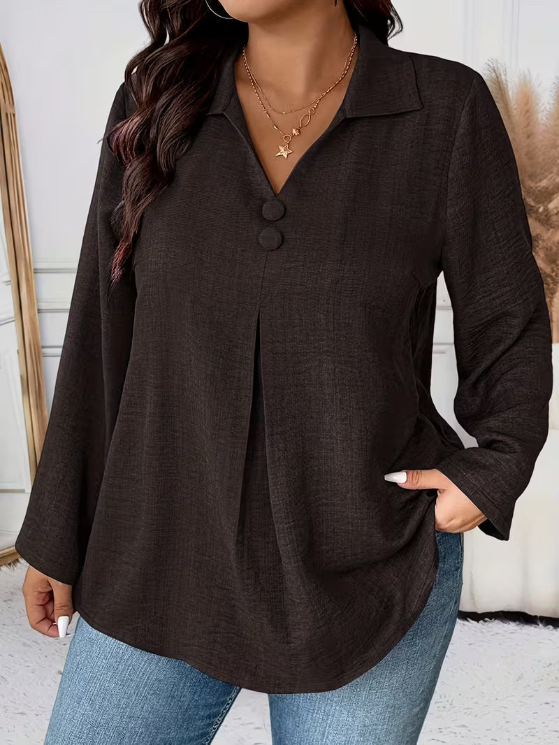 Noyelle | Long Sleeve Collared Pleated Blouse