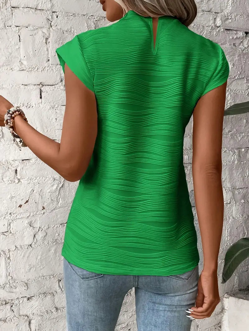 Carolyn - Textured Mock Neck Cap Sleeve Top