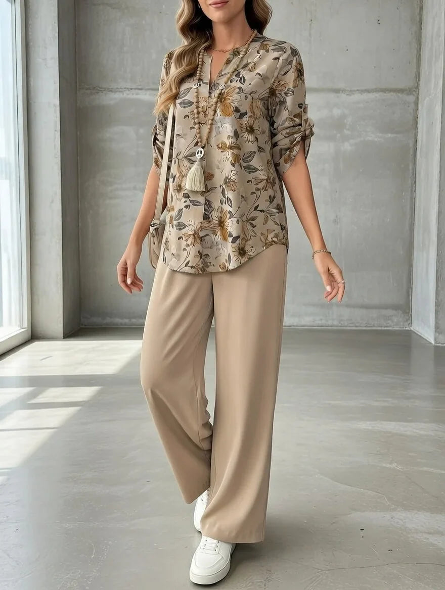 Kresimira | Floral Blouse Wide Leg Trouser Set