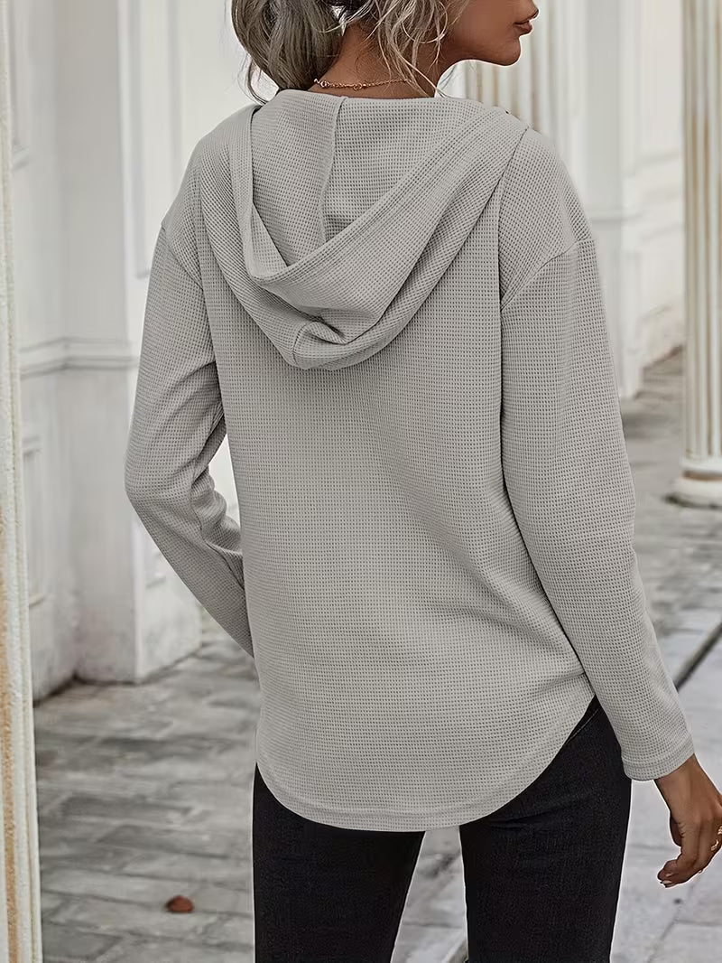 Heydi | Sweatshirt with V-Neck Hood Curved Hem