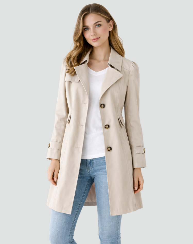 Ashley | Mid-Length Coat Notch Collar Button Front