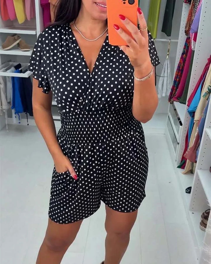Peyton | Polka Dot Short Sleeve V Neck Jumpsuit