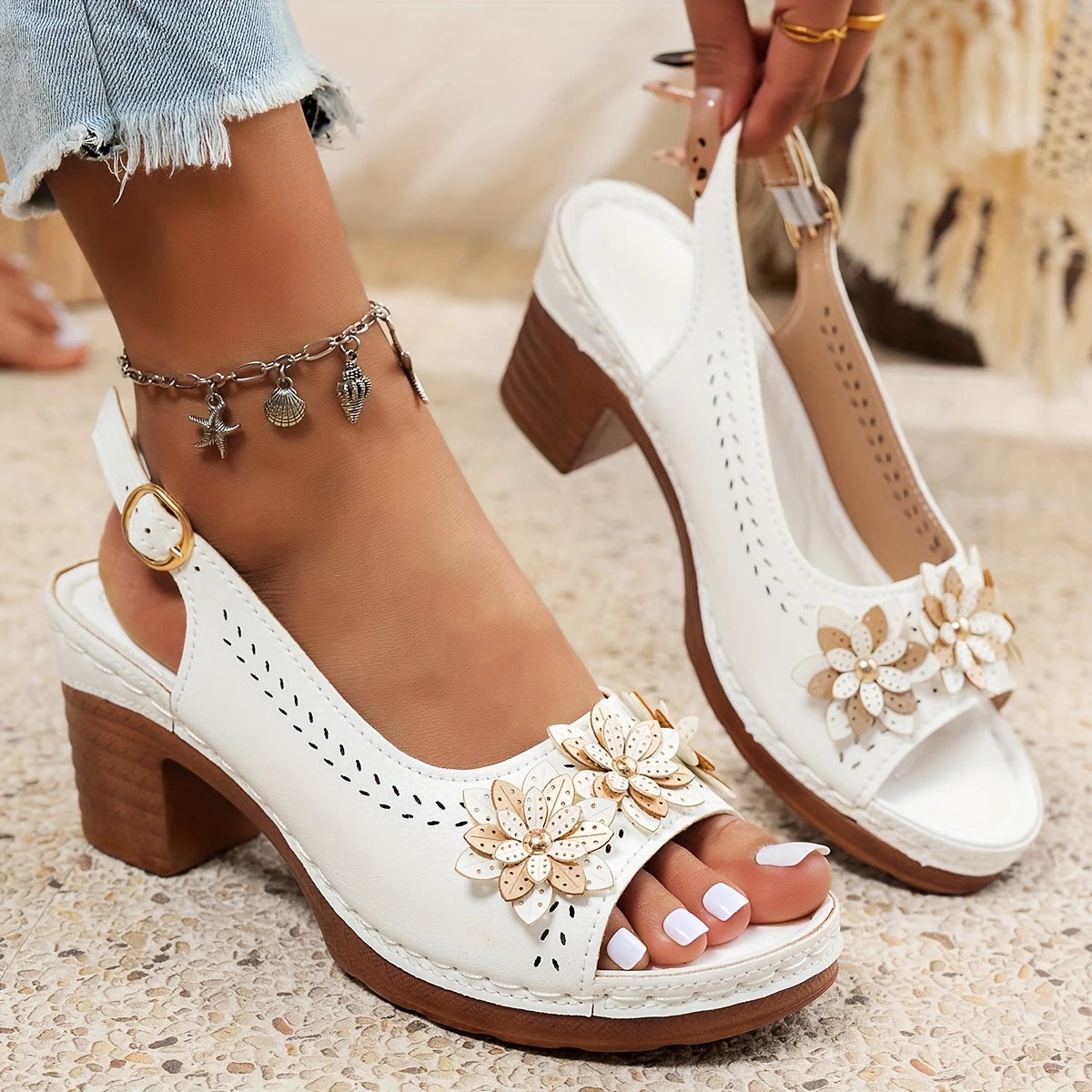 Haisley | Sandals Floral Slingback Block Heel